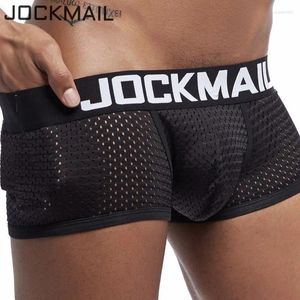 Cuecas jockmail sexy homens roupa interior boxer respirável malha boxershorts masculino cueca gay pênis bolsa calcinha mens troncos