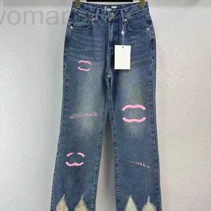 Jeans femininos designer Xiaoxiangfeng 23 novo outono e inverno bordado para mulheres com senso de design americano de alta rua, reto solto, cintura NOYO