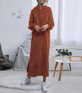 Casual Dresses Hooded Womens Winter Thicken Flanell Dress Bathrobe Women Soft Warm Loose Nightgown Velvet Pyjamas Homewear SleepWe7984593