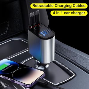 120W 4 in 1 Car Charger USB Type C Cable For I Phone Samsung Fast Charge Cord Cigarette Lighter Adapter