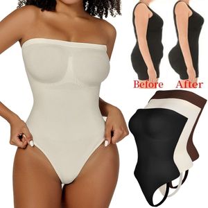 Womens Bodysuits Sexy Strapless Shapewear Thong Waist Trainer Butt Lifter Corset Slimming Compression Tummy Control Body Shaper