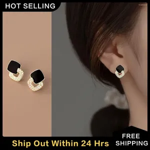 Ohrstecker, schwarzer Zirkon-Ohrring für Frauen und Mädchen, glänzender Strass, quadratisch, geometrisch, koreanischer Trend, eleganter Hochzeitsschmuck, Geschenke