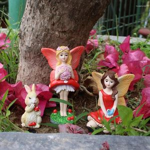 Decorações de jardim 3 pçs/set mini estatuetas de coelho fada resina fadas artes escultura ao ar livre quintal gramado decoração estátuas em miniatura