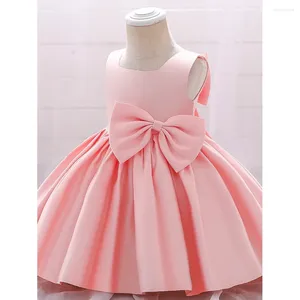 Vestidos de menina moda gola quadrada drapeado breve sólido tornozelo comprimento a linha vestidos de cetim bonito casual festa de casamento crianças