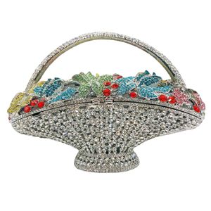 New Diamond Set Dinner Bag Full of Diamond Flower Basket Handheld Women's Bag Banquet Single Shoulder Crossbody Basket Clutch 240203