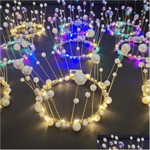 Andra festliga partier LED LAMP Pearl Crown Cake Topper Decor Princess Top Happy Birthday Decorating Tools Gift Wedding Drop DHCSM