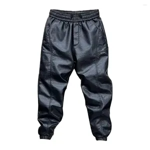 Men's Pants Velvet Windproof Waterproof Faux Leather With Elastic Waist Ankle-banded Patchwork Design Thick For Cycling