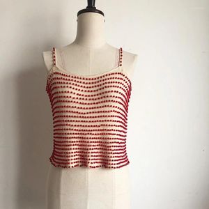 Women's Tanks Women Handmade Beads Vintage Classic Chic French Fashion Cami Top 2024 Summer In