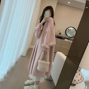 Women's Mid length Loose and Lazy Style Gentle Autumn Winter Sweater Coat Over Knee Sweet Knitted Cardigan Outer Wear 240126