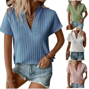 Kvinnors blusar 2024 Summer V-ringen Kort ärmskjortor Kvinnor Casual White Skinny Basic Shirt Fashion Street Croped Top Solid Blause