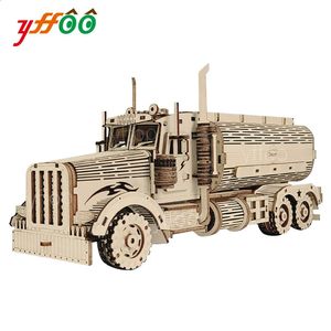 yffoo DIY Wood Toy Truck Assembling Model Puzzle 3D Vehicle Wooden Building Blocks Birthday Gift For Children Adult 240122