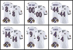 Baltimore''ravens''men 4 Zay Flowers 8 Lamar Jackson 9 Justin Tucker 44 Marlon Humphrey Youth Custom Custom White F.U.S.E