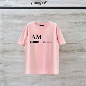 핑크 여름 셔츠 Amari Splash Men Amirl Mens T Amis 디자이너 의류 Am 성격 편지 Amar 잉크 Tshirt Miri Short Sleeve 2023 여름 상단 T 셔츠 남성 패시