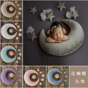 born Baby Pography Props Moon Pillow with Stars Tie Set Infant Posing Pillow Baby Pography Accessories 240117