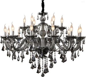 Chandeliers Crystal Chandelier 18 Light Large Smoky Gray Lighting 39.5" E12 Pendant Fixtures For Living