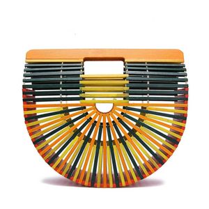 Handmade bamboo bar woven basket bag with colorful semicircle storage, beach display, female fashion hollow out new product