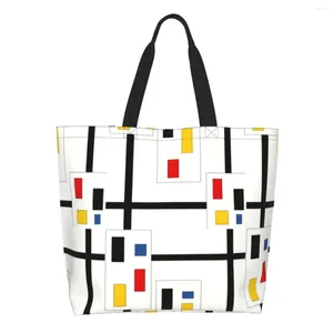 Einkaufstaschen Piet Mondrian Real Estate Grocery Tote Damen Niedliche De Stijl Canvas Shopper Schulterhandtaschen mit großer Kapazität