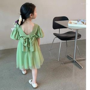 Vestidos de menina verão moda bowknot sem costas princesa bebê meninas malha manga bufante vestido de festa