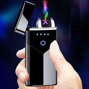 Оптовая продажа, двойная дуговая USB-зажигалка, аккумуляторная электронная зажигалка, светодиодный экран, плазменный дисплей для взрослых мужчин