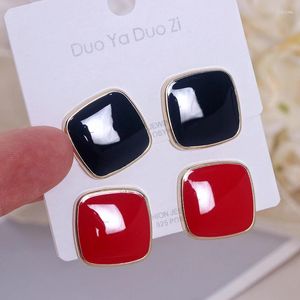 Stud Earrings Trendy Simple Style Metal Square For Women Girls Minimalist Korean Geometric Enamel Fashion Jewelry Bijou