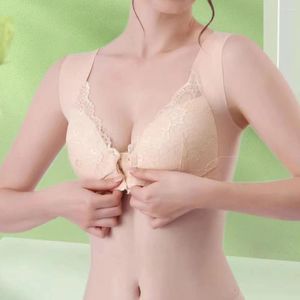 Bras Women Front Button No Wire Bra Large Breasts Comfortable Breathable Plus Size Underwear-Bralette Deep V Lingerie