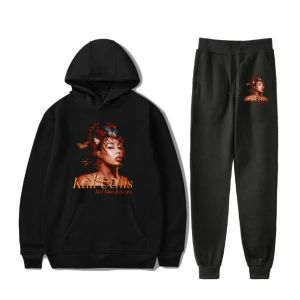 Kali Uchis Merch Men's Sportswear Set Autumn Winter Hooded Thick Mane Casual Tracksuit Men 2 Piece Sweatshirt + Sweatpants Set