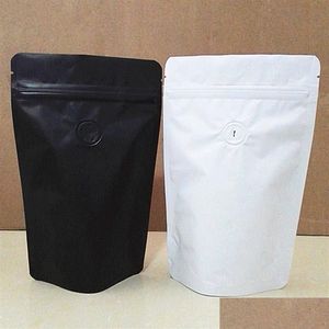 Storage Bags 50Pcs Matt Black White Stand Up Aluminum Foil Vae K Bag Coffee Beans One-Way Moistureproof Pack 201340G Drop Delivery H Dha0N