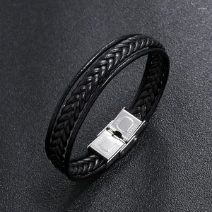 Charm Bracelets Men PU Leather Bracelet Retro Viking Stainless Steel Braclet Handmade Woven Multi Layer Wrap Braslet Bangle For Him Jewelry