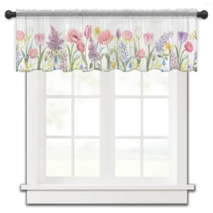 Cortina de páscoa tulipa primavera flor planta pequena janela valance sheer curto quarto decoração casa voile cortinas