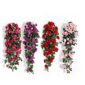 1 PC Artificial Flower Garland Vine 18 Head Rose Flowers Home Decor Fake Leaves Wall Farmhouse Decor for Wedding Party1285J