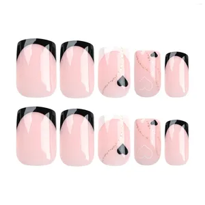 False Nails Pink Fake With Black White Tip Full Cover Square Artificial Nail Tips For Manicure Lovers And Beauty Bloggers