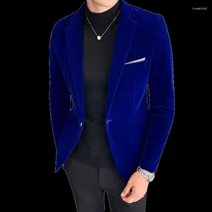 Garnitury męskie 2024 Gold Velvet High-end Marka Formalna firma Slim Blazer Social Groom Wedding Show Stage Party Mewaging Kurtka