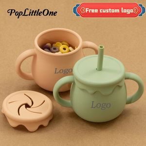 Cartoon Cute Silicone Straw Cup Childrens Drinking Cup Snack Cup 2-in-1 Food Storage Box with Handle Feeding Water Cup BPA Free 240130