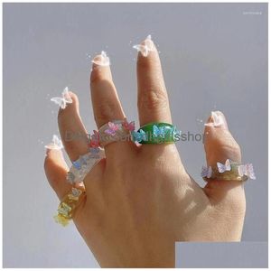 Cluster Rings 2023 Trendy Colorf Acrylic Butterfly For Women Fashion Girls Friendship Gifts Vintage Travel Resin Jewelry Drop Deliver Dhl4T
