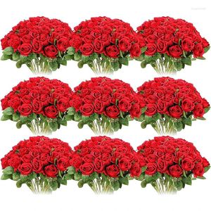 Flores decorativas 100 peças rosas artificiais buquê de seda falsa para mesa central vasos decoração de festa de casamento