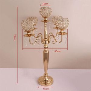 Party Decoration 10pcs 75cm Tall Table Centerpiece Acrylic Gold 5 Arms Crystal Wedding Candelabra Candle Holder Supply266I