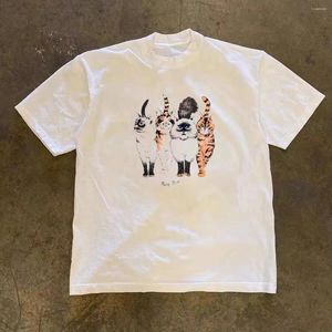 Women's T Shirts Harajuku Vintage Retro Summer Hip Hop Cat Print Oversized Shirt Street Short Sleeve Casual T-shirts Y2k Punk Kawaii Clothes