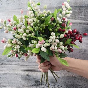 Decorative Flowers Christmas Artificial Olive Fruit Bean Branch Berry Simulation Flower Home Decoration Wall Fake Plant For Wreath DIY