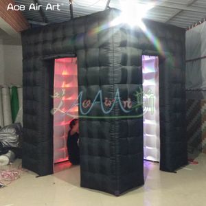 5x5x3.5mH (16.5x16.5x11.5ft) wholesale White Inside and Outside Black Inflatable Photo Booth Cube Tent with Two Doors Enclosure Backdrop with Window on Top for Sale