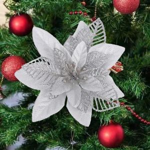 Decorações de Natal Flores com tema de férias Enfeites florais brilhantes 12 DIY brilhante para árvore de Natal