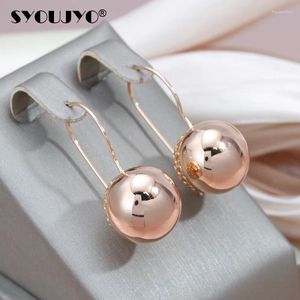 Brincos pendurados syoujyo 585 cor de ouro rosa grande bola brilhante gota para mulheres simples na moda noiva jóias de casamento um toque brinco