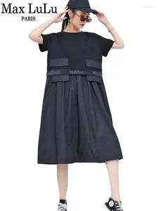 Party Dresses Max Lulu 2024 mode Summer Womens Casual Patchwork Ladies Luxury Loose Black Dress Kvinnlig Punk Vestidos