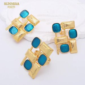 Halskette Ohrringe Set SUNNESA Goldener Dubai-Schmuck Äthiopien Clip-Ohrring verkupferter afrikanischer Ring für Frauen Bankett-Hochzeitsschmuck