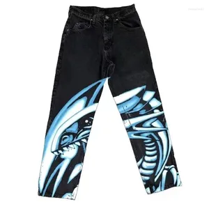 Men's Jeans Y2k Men Harajuku Hip Hop Anime Graphic Print Gothic Baggy Casual Pants Women Fashion Oversize Wide Leg Trousers 2024