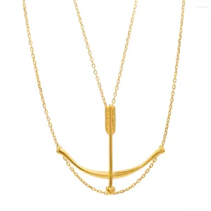 Anhänger Halsketten JINHUI Bogenschütze Halskette für Frauen Edelstahl Metall 18 Karat Vergoldung Pfeil und Bogen Doppelkette Schmuck