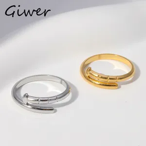 Cluster Rings Fashion Simple Nail Ring For Women Girls Stainless Steel Jewelry Dainty Resizable Open Finger Minimalist Style Daily Party