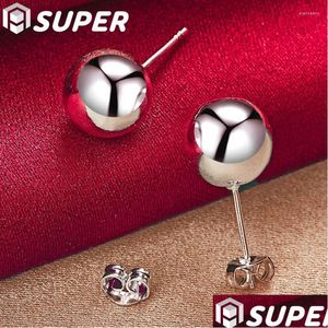 Ohrstecker 925 Sterling Silber 8 mm rund glatte feste Perlenkugel für Frauen Hochzeit Verlobungsfeier Schmuck Drop Lieferung Otbcv