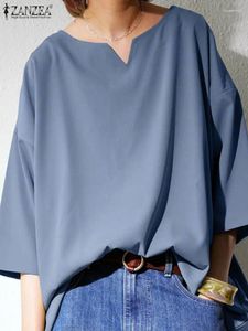 Women's Blouses ZANZEA Fashion V Neck 3/4 Sleeve Blouse Women Summer Tops Oversized Solid Loose Shirt Female Work OL Blusas Baggy Tunic