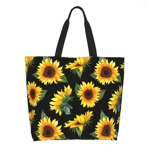 Einkaufstaschen, niedliche Sonnenblumen-Tragetasche, wiederverwendbar, Blumen, Blumenmuster, Leinen, Lebensmittel, Shopper, Schultertasche