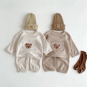 Kläder set höst baby super fågel pojke tjej tricot bebisar kläder grossist våffla björn tröja bomull långärmad dräkt barn outfit set